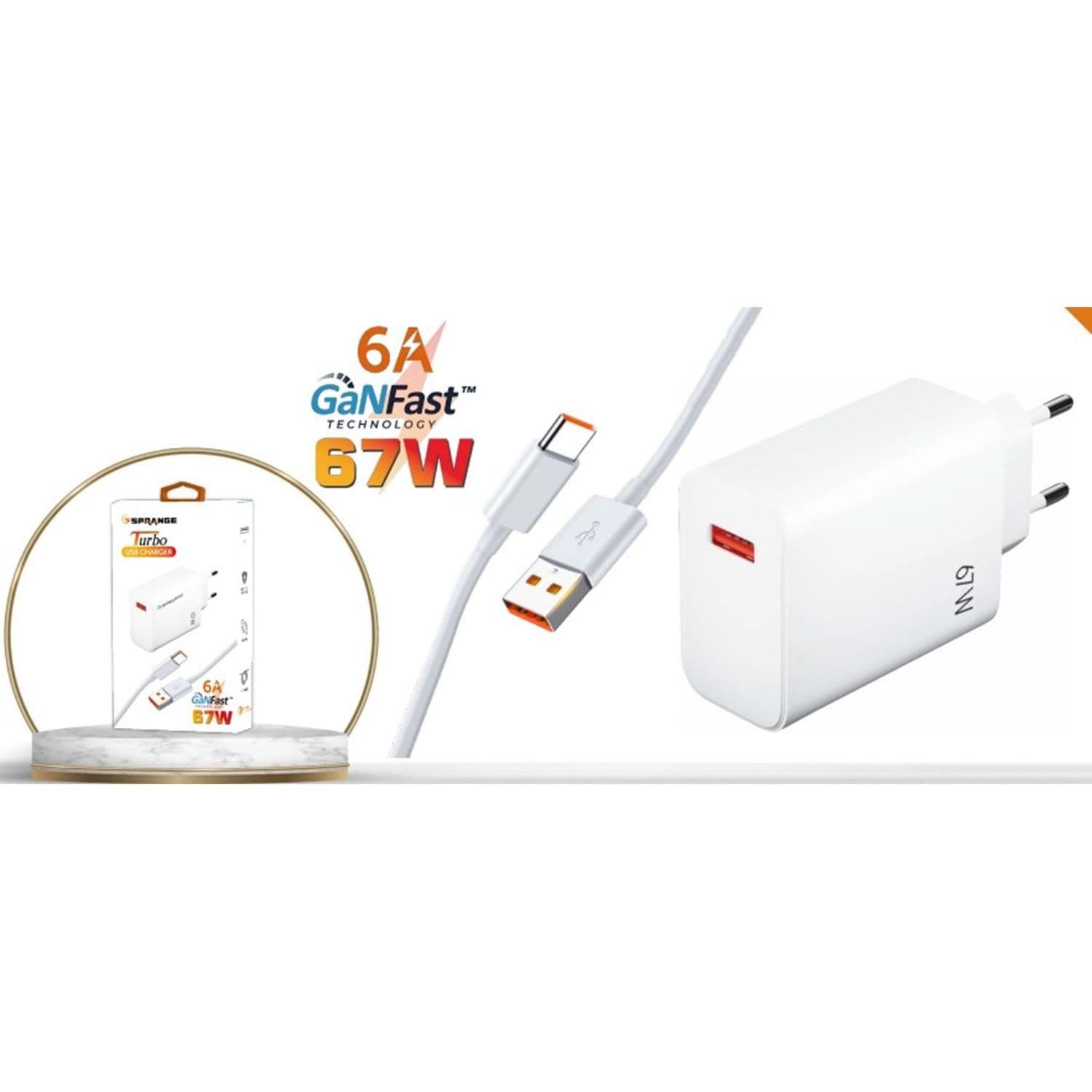 Sprange PT-X67 67W GaN Hızlı Şarj Adaptörü QC 4.0 USB - Type-C