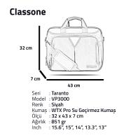 Classone Taranto Serisi VP3000 15.6 inch WTXpro Su Geçirmez Kumaş Laptop El Çantası -Siyah